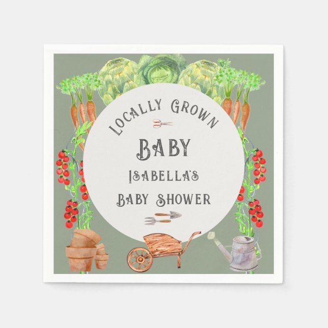 Locally Grown Baby Sage Green Baby Shower  Napkin (Front)