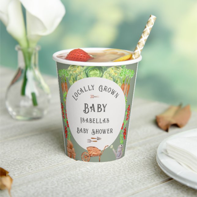Locally Grown Baby Sage Green Baby Shower  Paper Cups (Insitu)