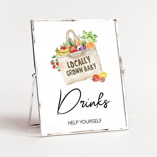 Locally Grown Baby Shower Drinks Sign (Farmers Locally Grown Baby Shower Sign)