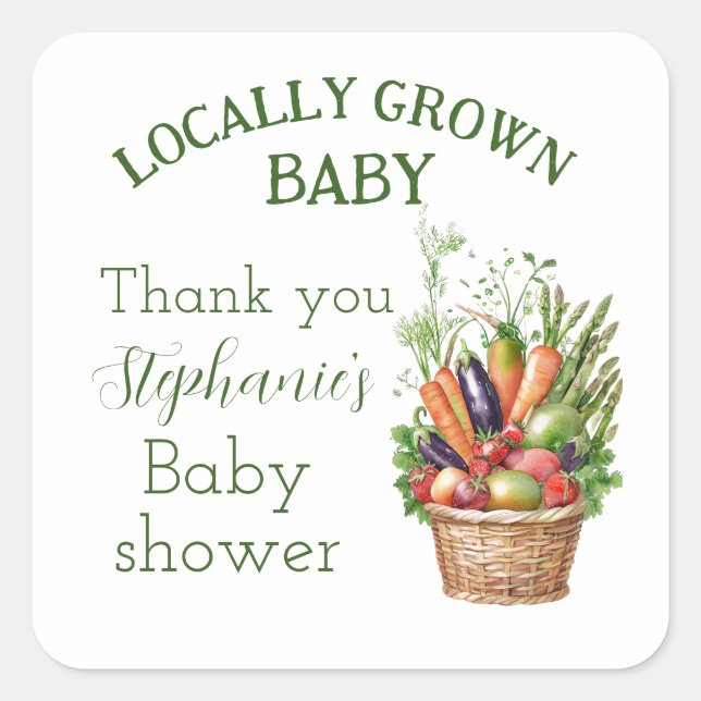 Locally Grown Baby Shower Farmers Market Square Sticker (Front)