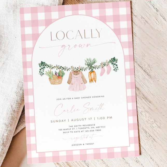 Locally Grown Baby Shower Invitation, Farmers Pink Invitation (Creator Uploaded)