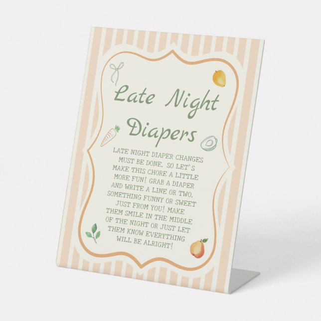 Locally Grown Baby Shower Late Night Diapers Game Pedestal Sign (Front)