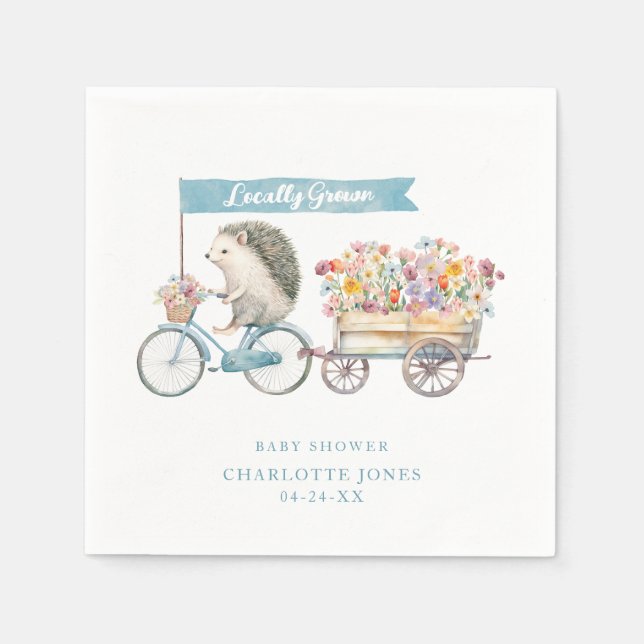 Locally Grown Baby Shower Napkins – Blue Bicycle  (Front)