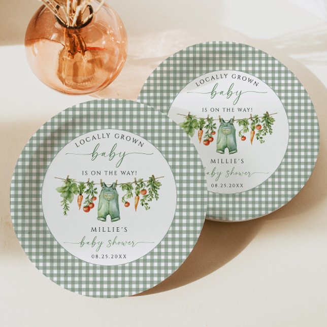 Locally Grown Baby Shower Paper Plate Sage Green (Creator Uploaded)