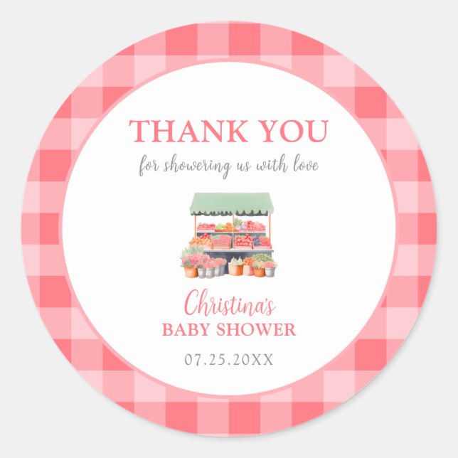 Locally Grown Baby Shower Thank You Classic Round Sticker (Front)