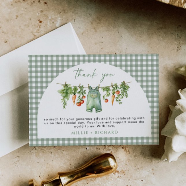 Locally Grown Baby Thank You Card Sage Green Veg (Creator Uploaded)