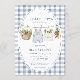 Locally Grown Blue Gingham Baby Shower Invitation