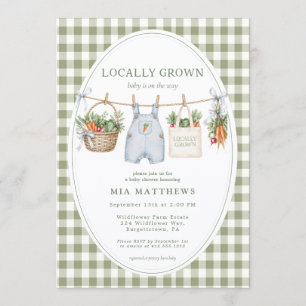 Locally Grown Blue Gingham Baby Shower Invitation