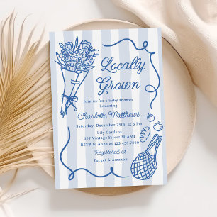 Locally Grown Blue Hand Drawn Baby Shower Invitation