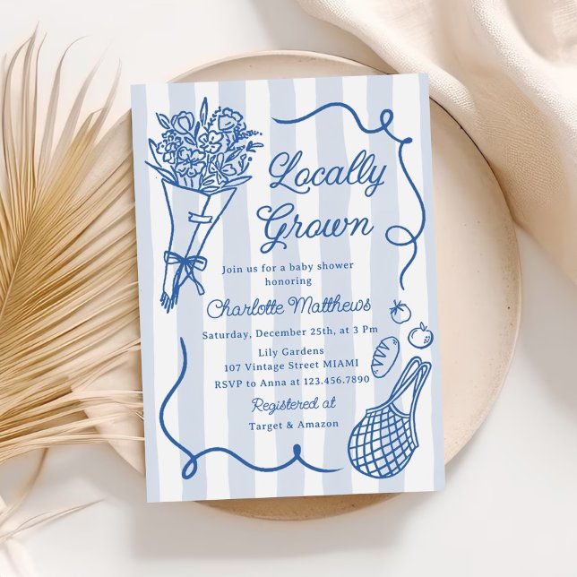 Locally Grown Blue Hand Drawn Baby Shower Invitation (Creator Uploaded)