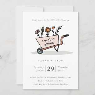 Locally Grown Blush Floral Cart Baby Shower Invite