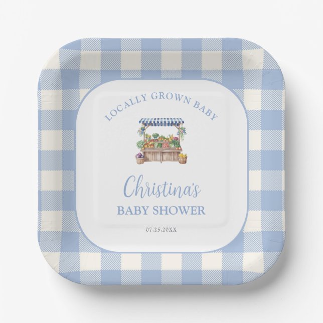 Locally Grown Boy Baby Shower Paper Plate (Front)
