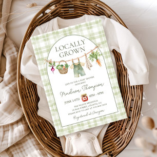Locally Grown Boy Sage Green Gingham Baby Shower Invitation