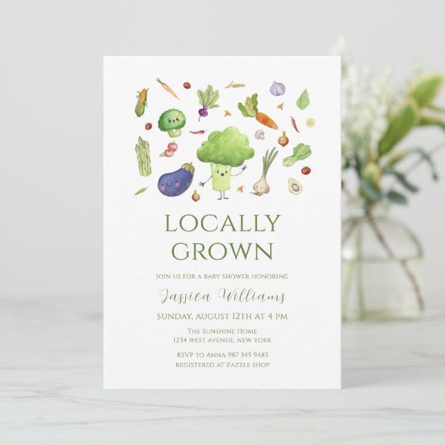 Locally grown Bundle Vegetables Baby Shower Invitation (Standing Front)