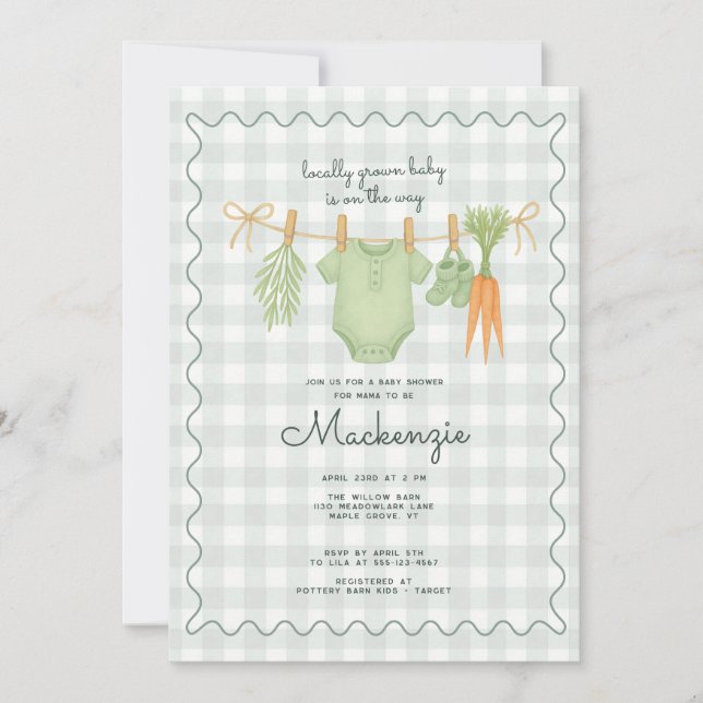 Locally Grown Clothesline Baby Shower  Invitation (Front)