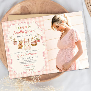 Locally Grown Clothesline Baby Shower Photo Invitation