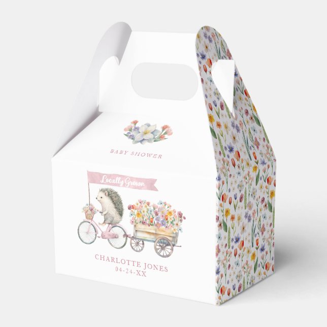 Locally Grown Cute Hedgehog Spring Baby Shower Favour Box (Front Side)