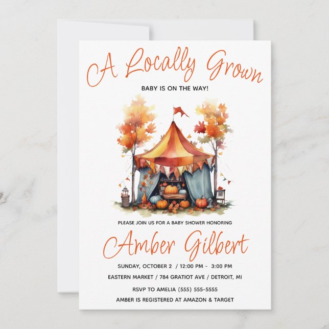 Locally Grown, Fall Farmer's Market Baby Shower Invitation (Front)