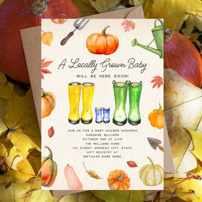 Locally Grown Fall Pumpkin Patch Boy Baby Shower Invitation (Creator Uploaded)