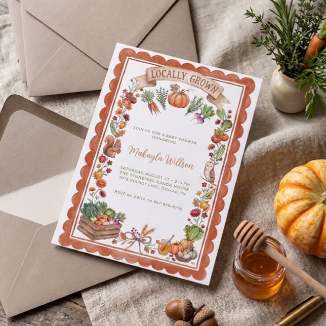 Locally Grown Fall Rustic Pumpkin Baby Shower Invitation (Creator Uploaded)
