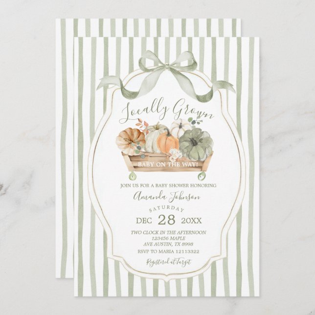 Locally Grown Fall Sage Green Baby Shower Invitation (Front/Back)