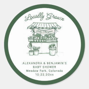 Locally Grown Farmer Market Sage Green Baby Shower Classic Round Sticker