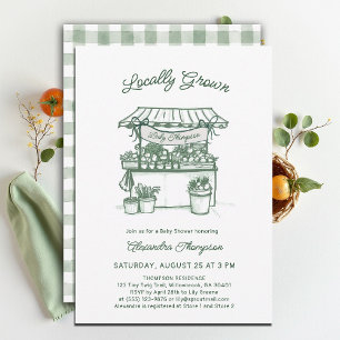 Locally Grown Farmer Market Sage Green Baby Shower Invitation