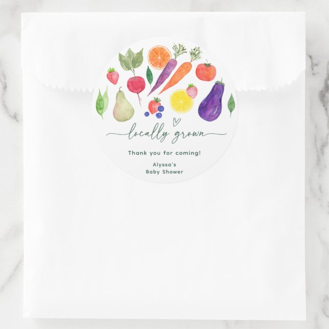 Locally Grown Farmers Market Baby Shower Classic Round Sticker (Bag)