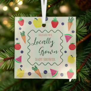 Locally Grown Farmer's Market Baby Shower Glass Tree Decoration