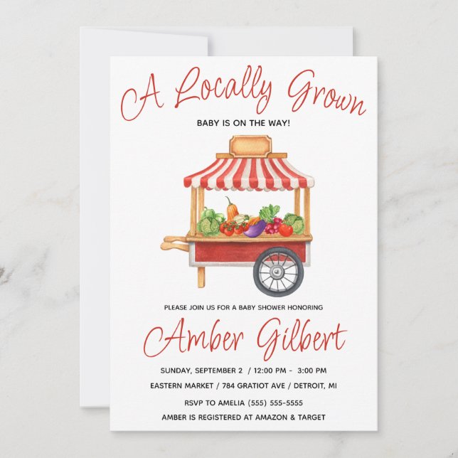 Locally Grown, Farmer's Market Baby Shower Invitat Invitation (Front)