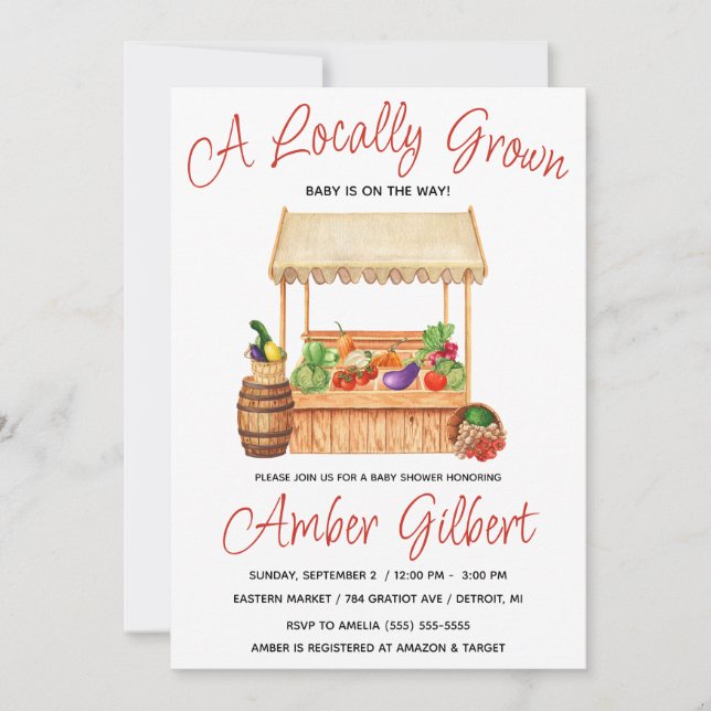 Locally Grown, Farmer's Market Baby Shower Invitation (Front)