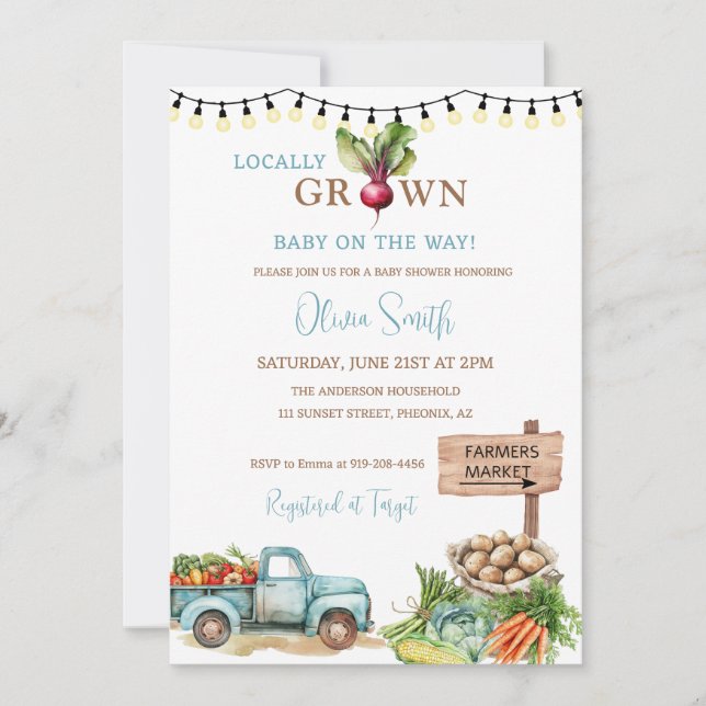 Locally Grown Farmers Market Baby Shower Invitation (Front)