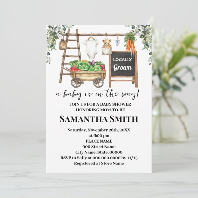 Locally Grown Farmer's Market Baby Shower Invitation (Standing Front)