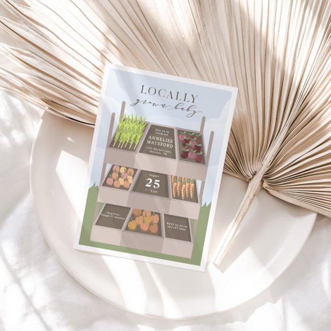 Locally Grown Farmers Market Baby Shower Invitation (100% Organic! Locally Grown Baby Physical Invitation Preview)