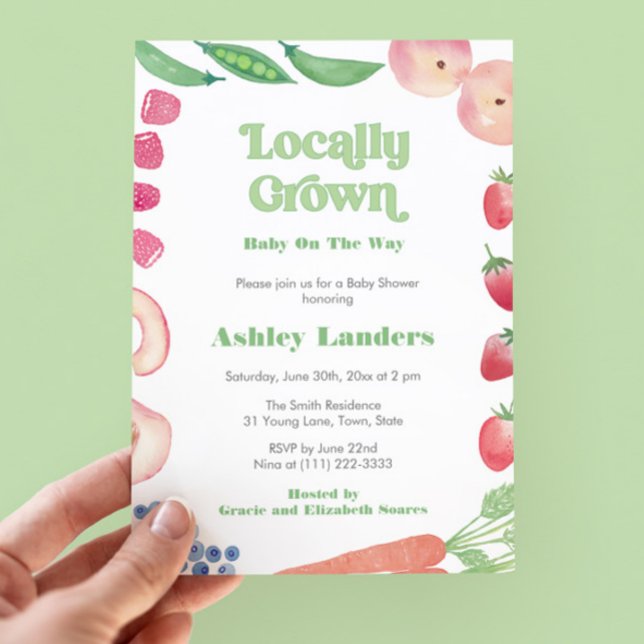 Locally Grown Farmers Market Baby Shower Invitation (Fresh and colorful original watercolor Locally Grown Gender Neutral Baby Shower party invitation)