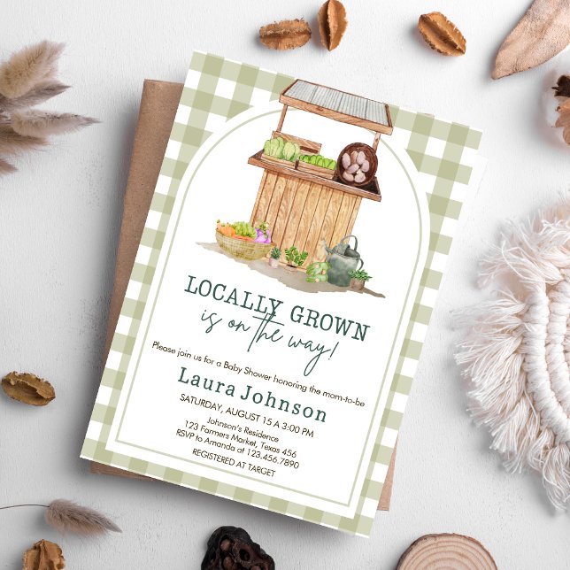 Locally Grown Farmers Market Baby Shower Invitation (Farmers Market Locally Grown Baby Shower Invitation)