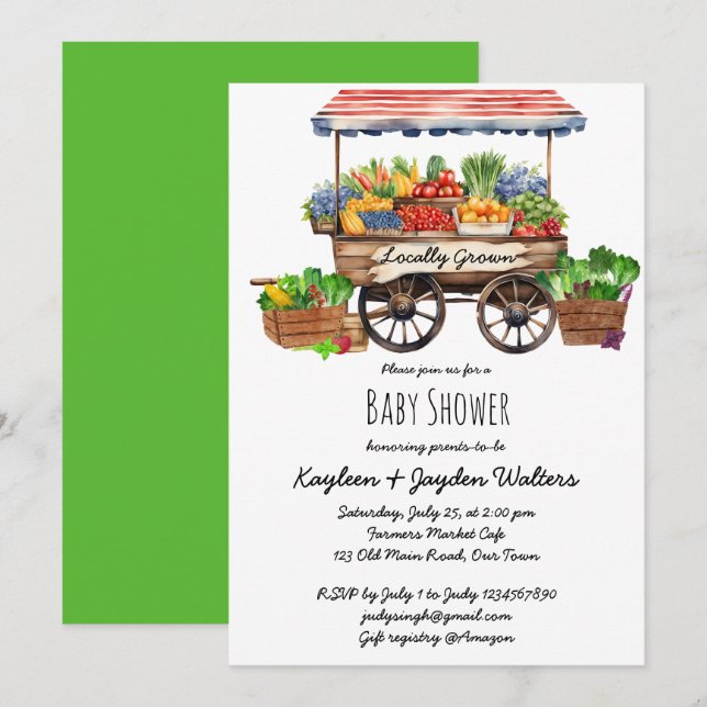 Locally grown farmers market baby shower invitation (Front/Back)