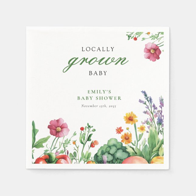 Locally Grown Farmers Market Baby Shower Napkin (Front)