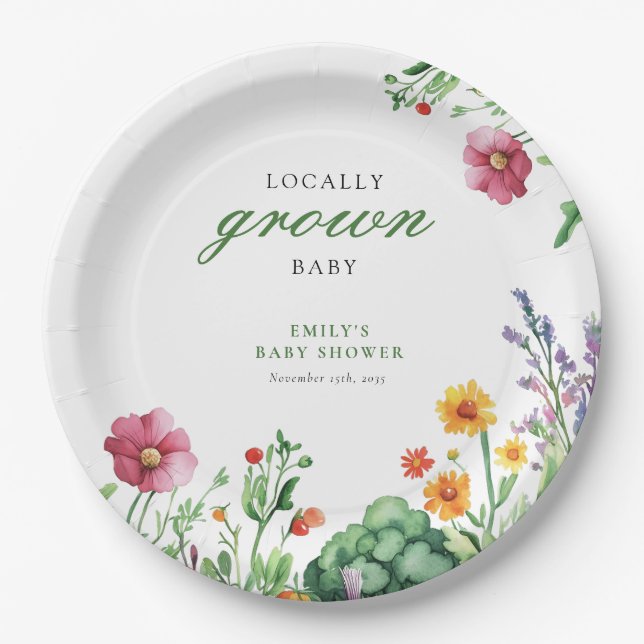 Locally Grown Farmers Market Baby Shower Paper Plate (Front)