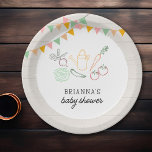 Locally Grown Farmers Market Baby Shower Paper Plate<br><div class="desc">These fun Farmers Market themed baby shower paper plates offer a gender neutral design with simple illustrations of a variety of vegetables,  a watering pail and multi coloured pennant banners.</div>