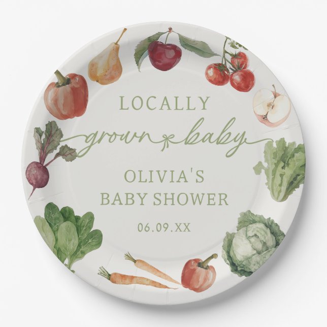 Locally grown Farmers market baby shower Paper Plate (Front)