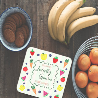 Locally Grown Farmer's Market Baby Shower Square Paper Coaster