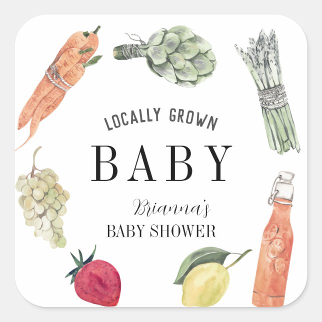 Locally Grown Farmers Market Baby Shower Square Sticker (Front)