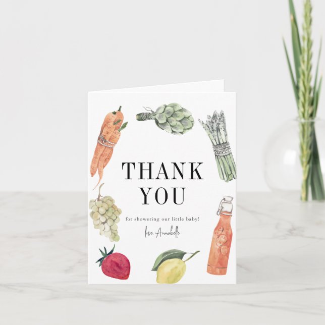 Locally Grown Farmers Market Baby Shower Thank You Card (Front)
