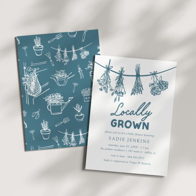 Locally Grown Farmers Market Blue Baby Shower Invitation (Creator Uploaded)