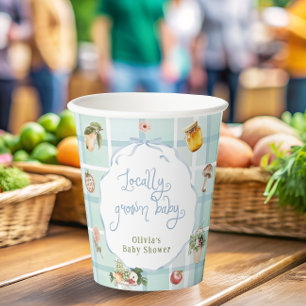 Locally Grown Farmers Market Blue Baby Shower Paper Cups