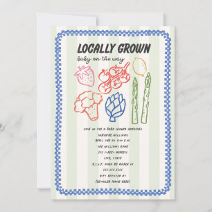 Locally Grown Farmers Market Blue Boy Baby Shower Invitation