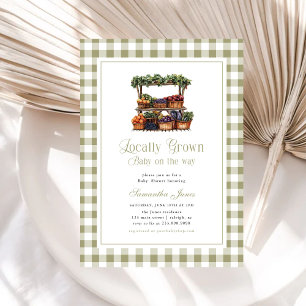 Locally Grown Farmer's Market Gingham Baby Shower Invitation