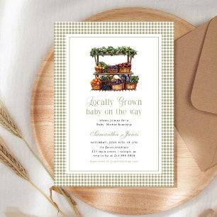 Locally Grown Farmer's Market Gingham Baby Shower Invitation