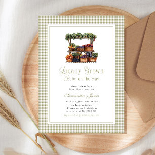 Locally Grown Farmer's Market Gingham Baby Shower Invitation